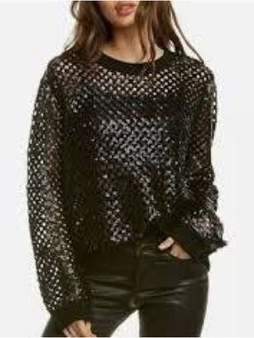 Tory Burch Womens XS Black Sequin Open Knit Wool Lansing Sweater NWT Orig $698